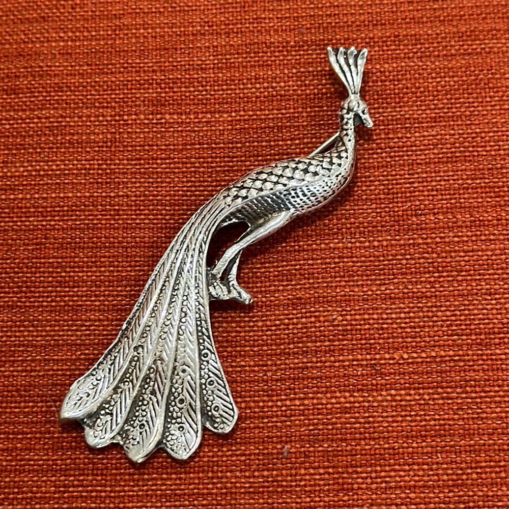 Silver Peacock brooch